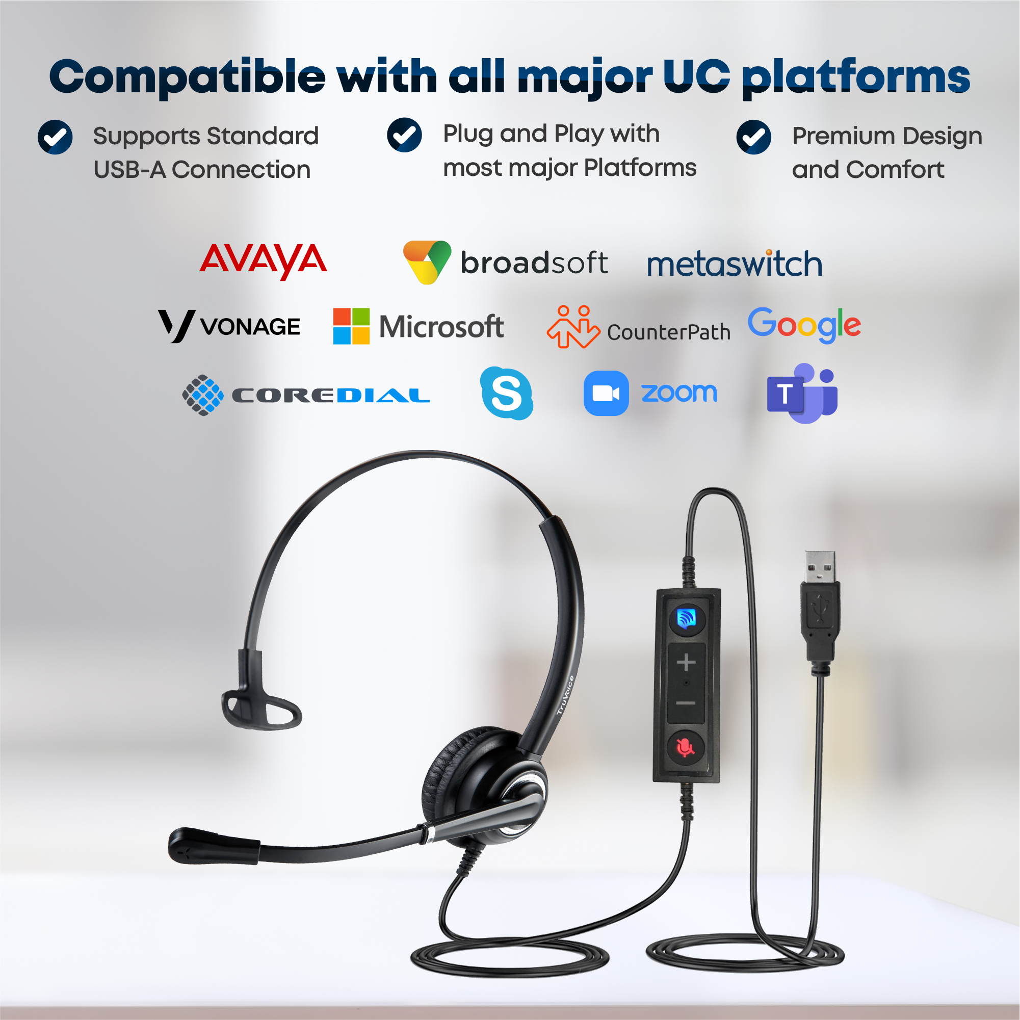 Conjunto de auriculares USB de un solo oído Voicepro 10 UC y cámara web W830