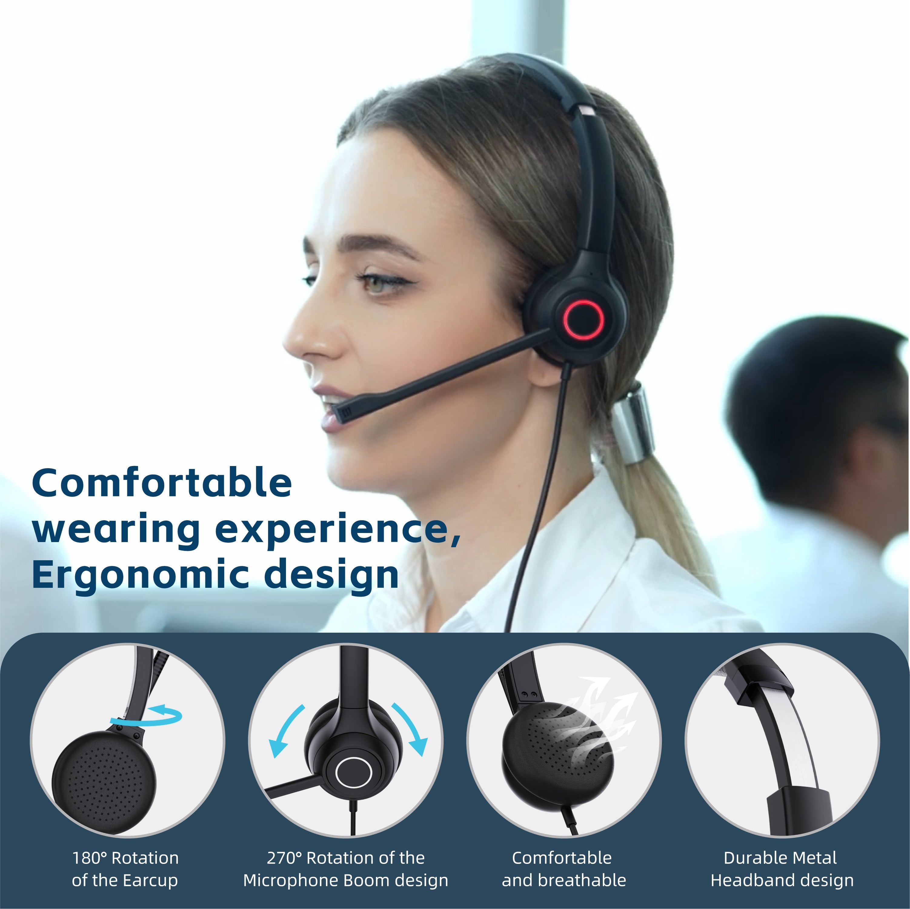 VoicePro 80 Premium Teams Compatible Wired USB Headset with NC Microphone and In-Line Call Control - MPN: T02100