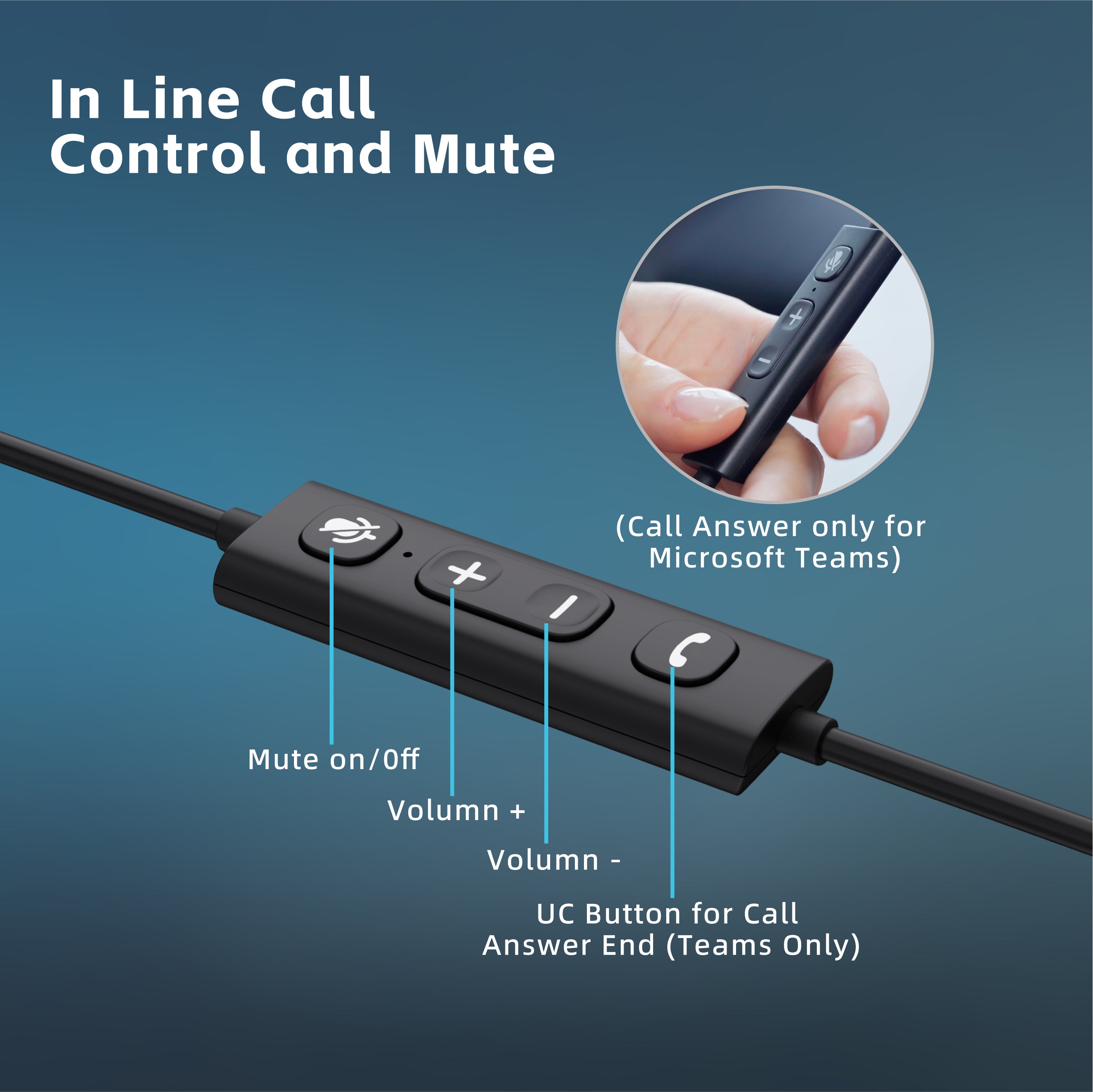 VoicePro 80 Premium Teams Compatible Wired USB Headset with NC Microphone and In-Line Call Control - MPN: T02100