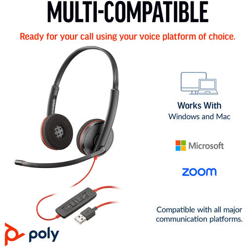 Poly Blackwire 3220 USB-A/C Binaural Headset MPN 8X228AA
