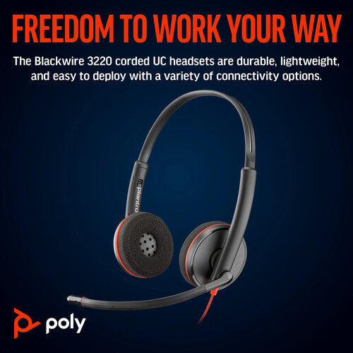 Poly Blackwire 3220 USB-A/C Binaural Headset MPN 8X228AA
