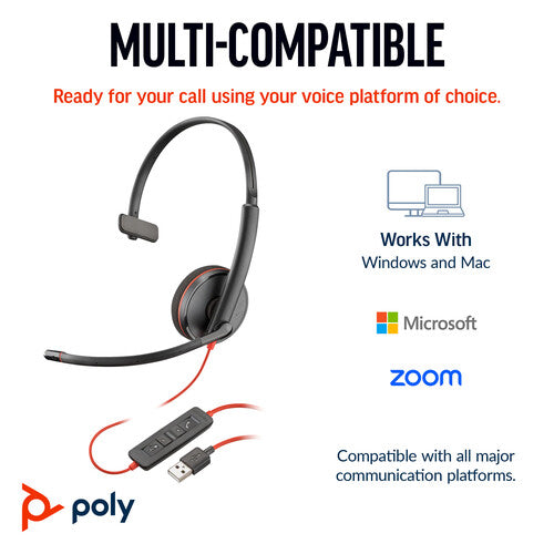 Poly Blackwire 3215 USB-A/C Monaural Headset With 3.5mm MPN 8X227AA