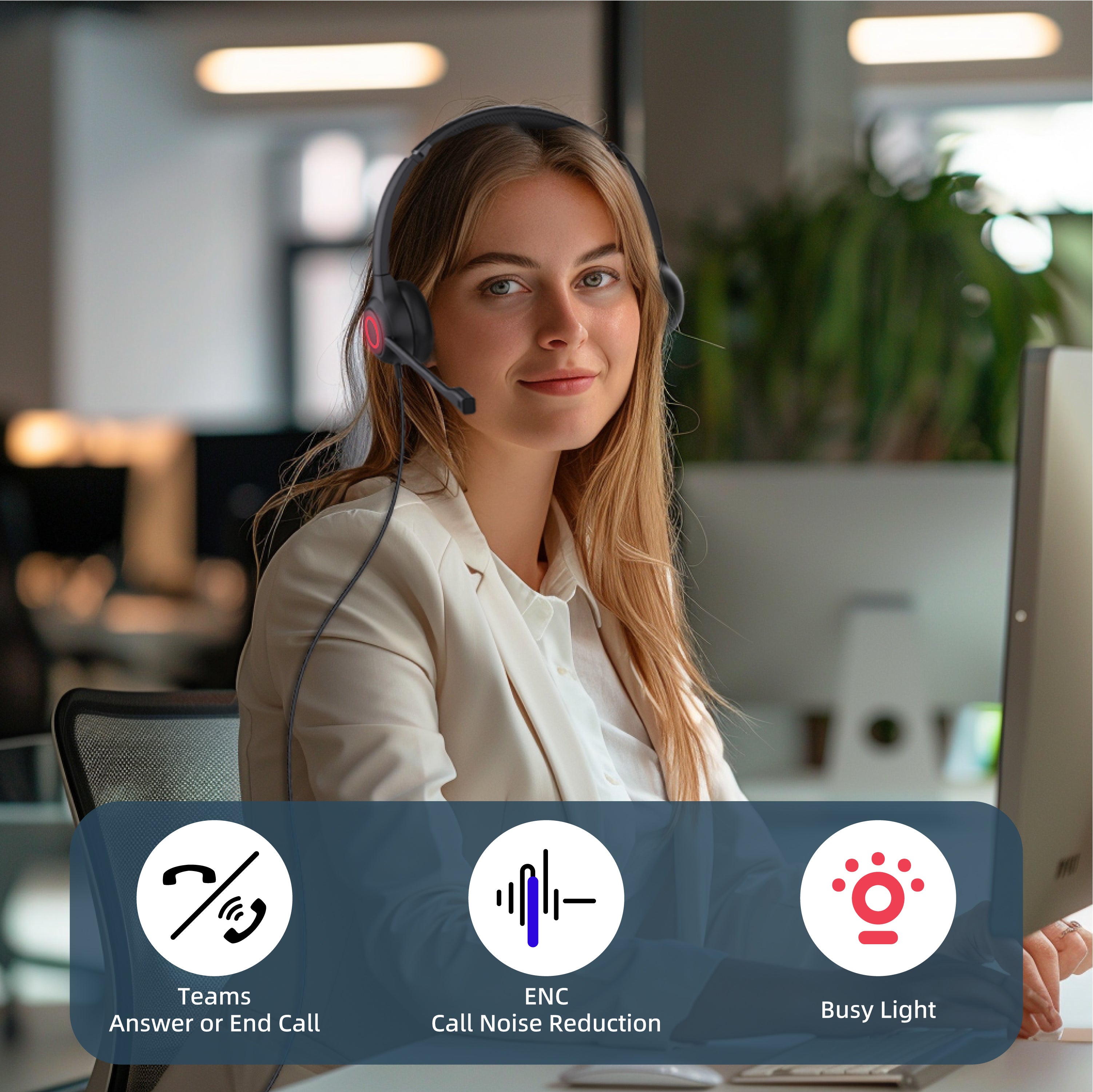 VoicePro 80 Premium Teams Compatible Wired USB Headset with NC Microphone and In-Line Call Control - MPN: T02100