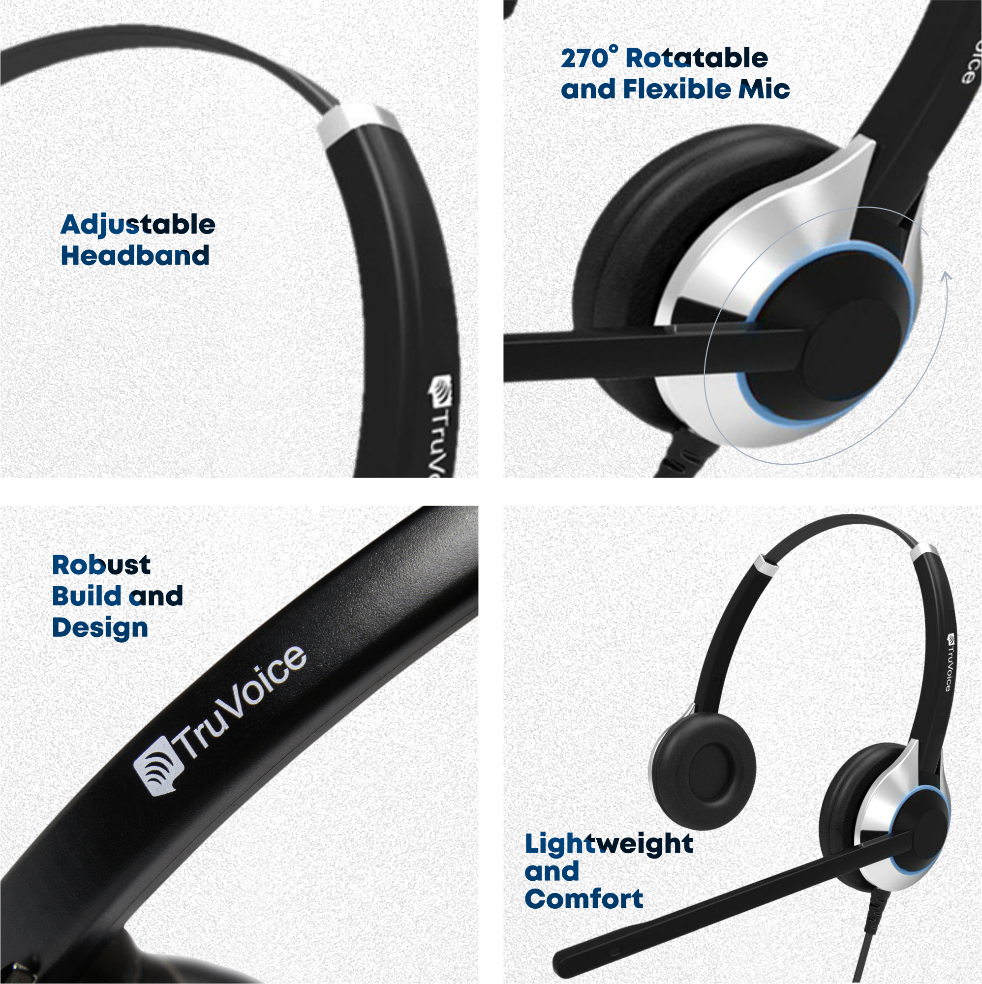 TruVoice HD-550 Double Ear Noise Canceling Headset Including QD Cable for Polycom VVX and SoundPoint Models of Telephone