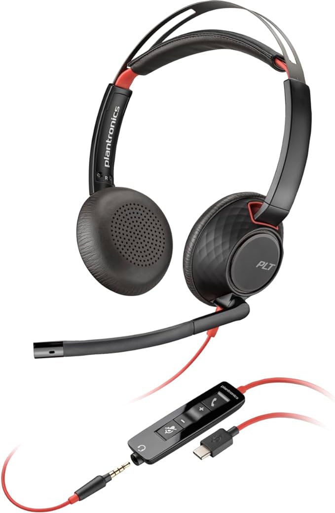 Auriculares binaurales Poly/Plantronics Blackwire 5220 con conexión de 3,5 mm (adaptador USB-C/A)