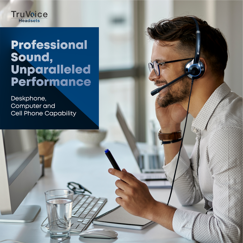 TruVoice HD-500 Single Ear Noise Canceling Headset Including QD Cable for Polycom VVX and SoundPoint Models of Telephone