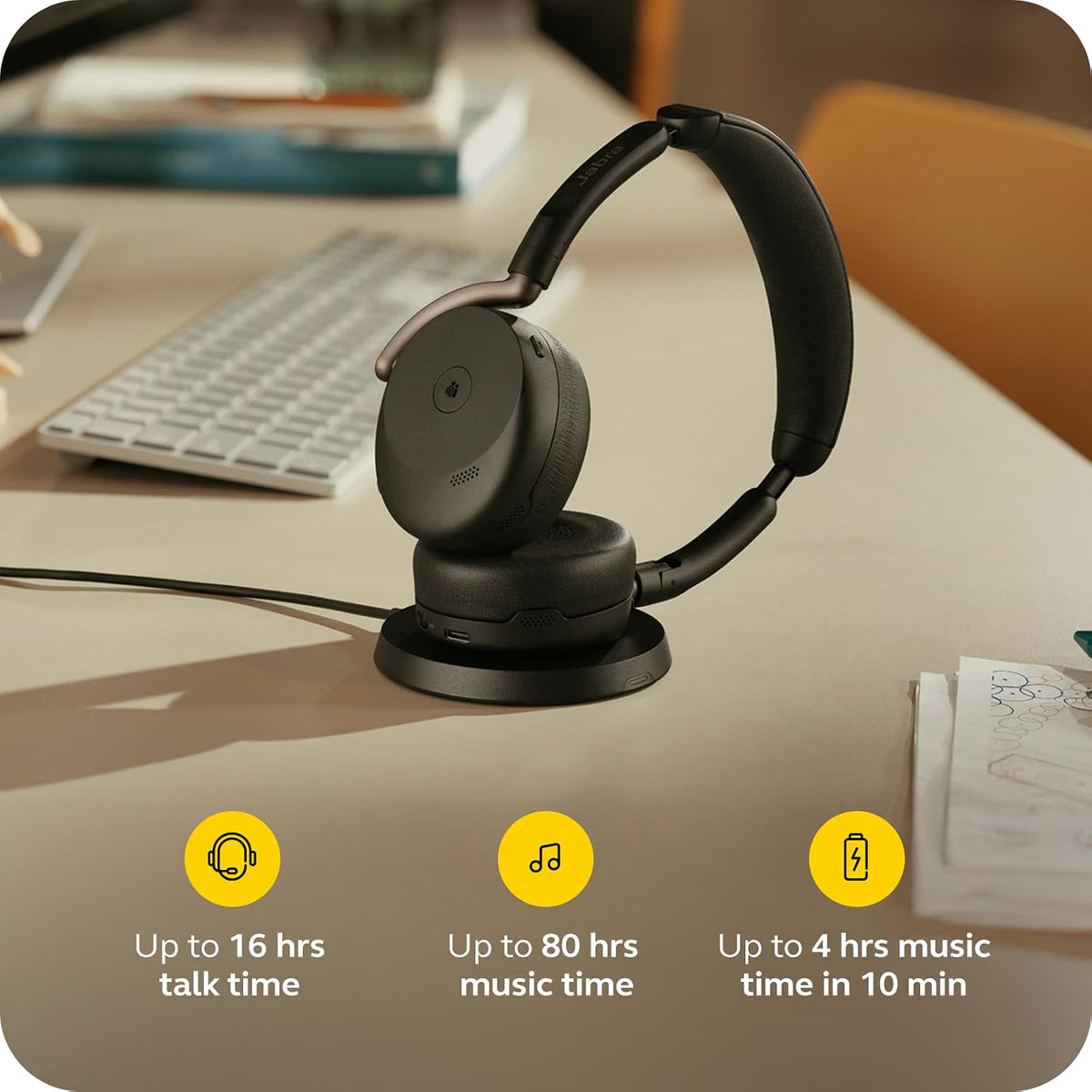 Jabra Evolve3 65 Stereo Flex MS Wireless Headset with Charge Stand (USB-A) - MPN: 36699-999-989