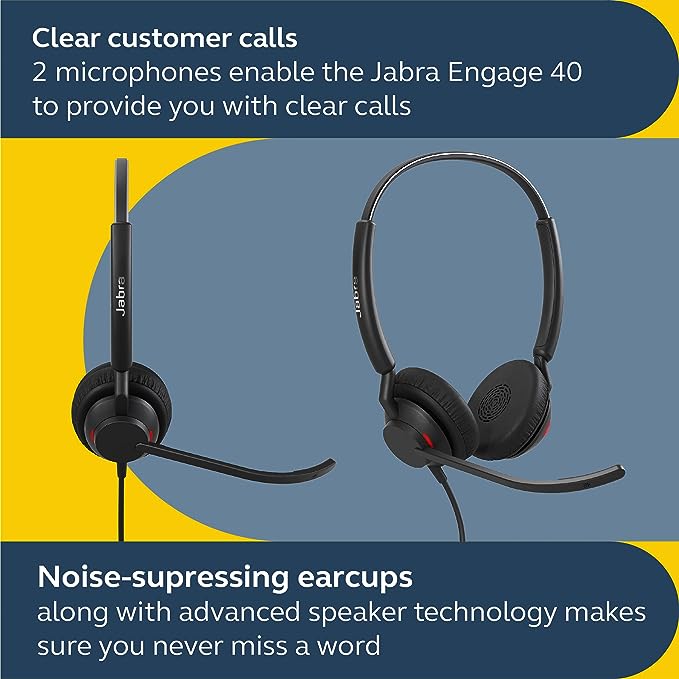 Jabra Engage 40 Stereo Headset with inline link USB-A (MS) - MPN: 4099-413-279