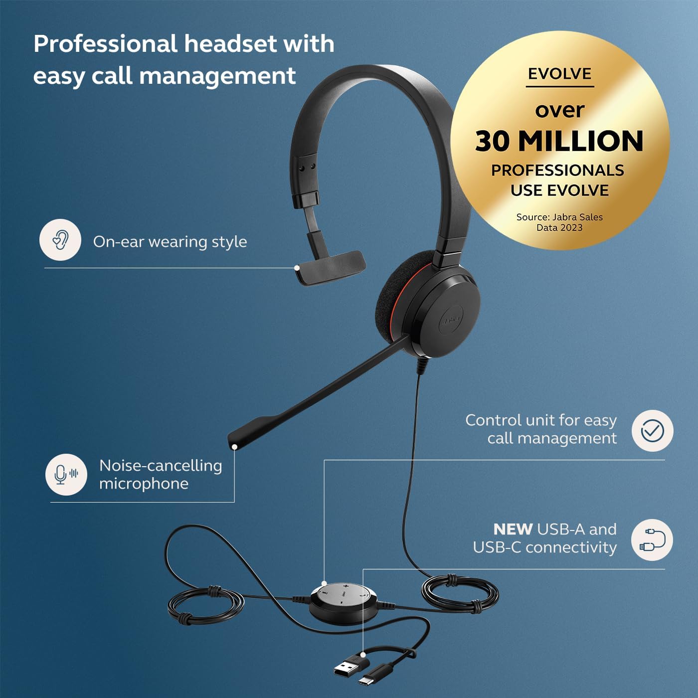 Jabra Evolve 20 SE Mono MS USB-A and USB-C - MPN: 4993-823-389-01