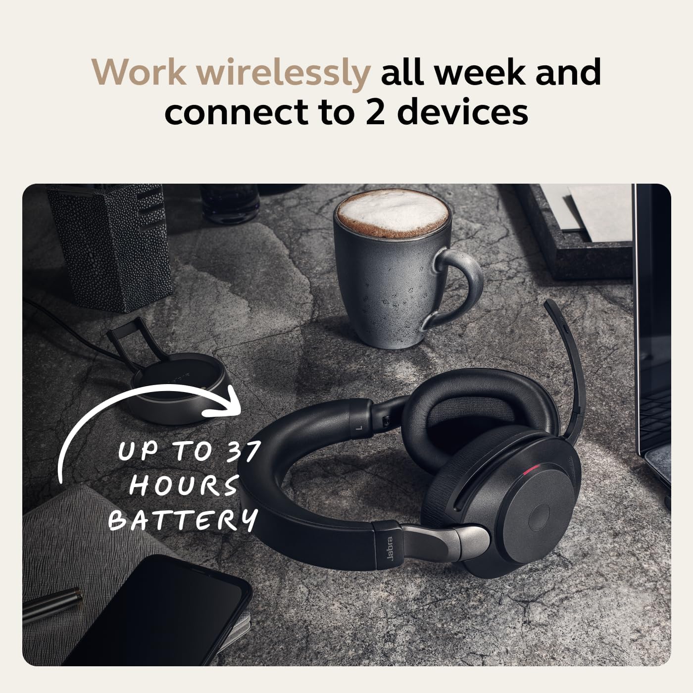 Jabra Evolve3 85 MS Black ANC Wireless Headset with Link390a + Charging Base - MPN: 38599-999-989