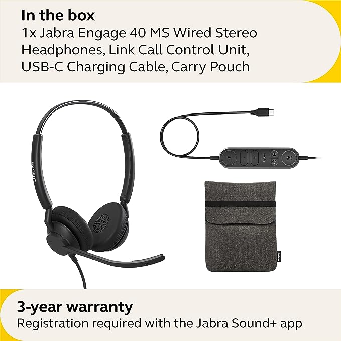 Jabra Engage 40 Stereo Headset with inline link USB-C (UC) - MPN: 4099-419-299