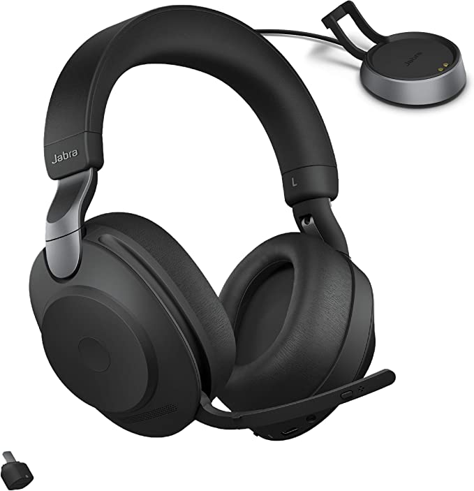 Auriculares inalámbricos Jabra Evolve2 85 Link380C MS con soporte estéreo negro y certificación para Microsoft Teams