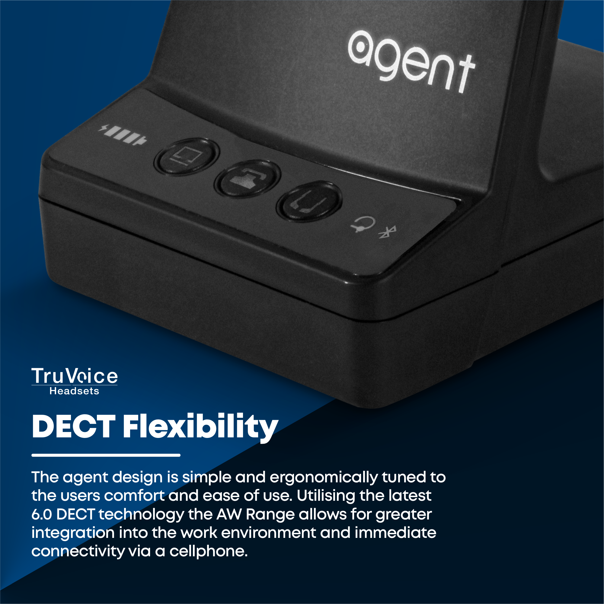 TruVoice Agent AW80 Duo Wireless Dect Headset (Triple Connectivity) - MPN: AG22-0763