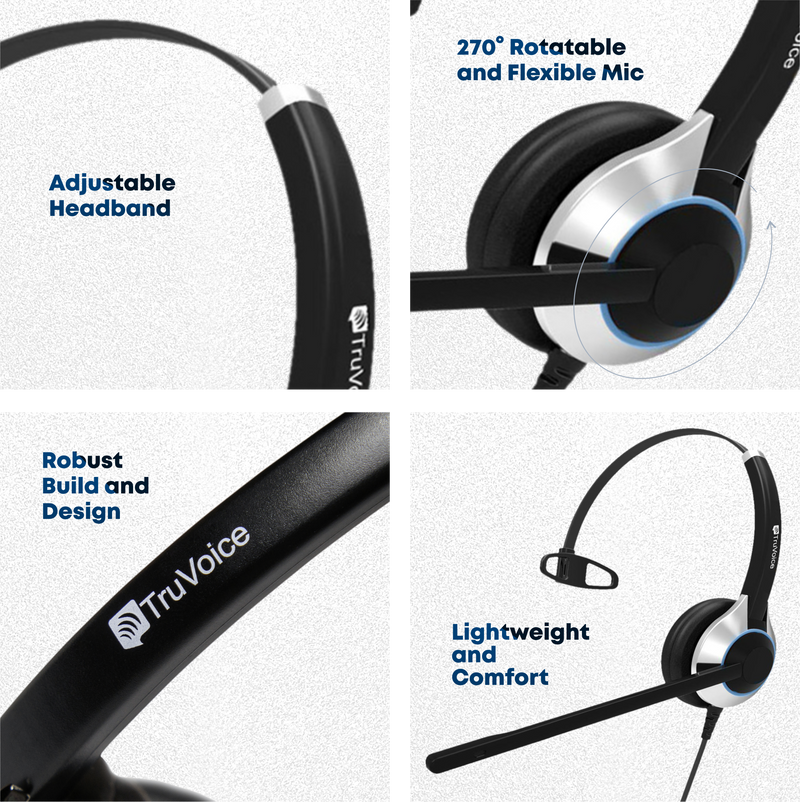 TruVoice HD-500 Single Ear Noise Canceling Headset Including QD Cable for Digium / Sangoma Phones