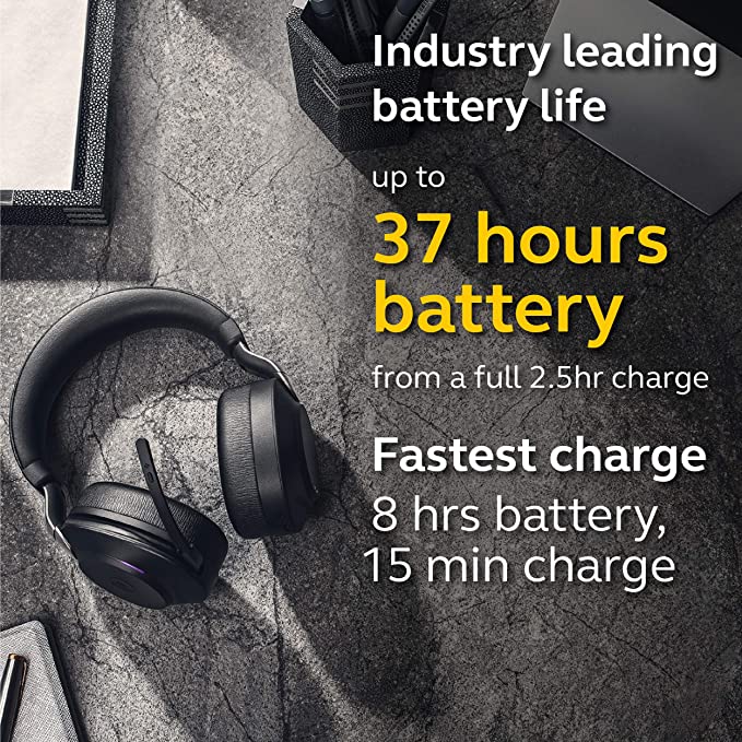 Jabra Evolve2 85 Wireless Headset Link380A MS Stereo Stand Black Microsoft Teams Certified - MPN 28599-999-989