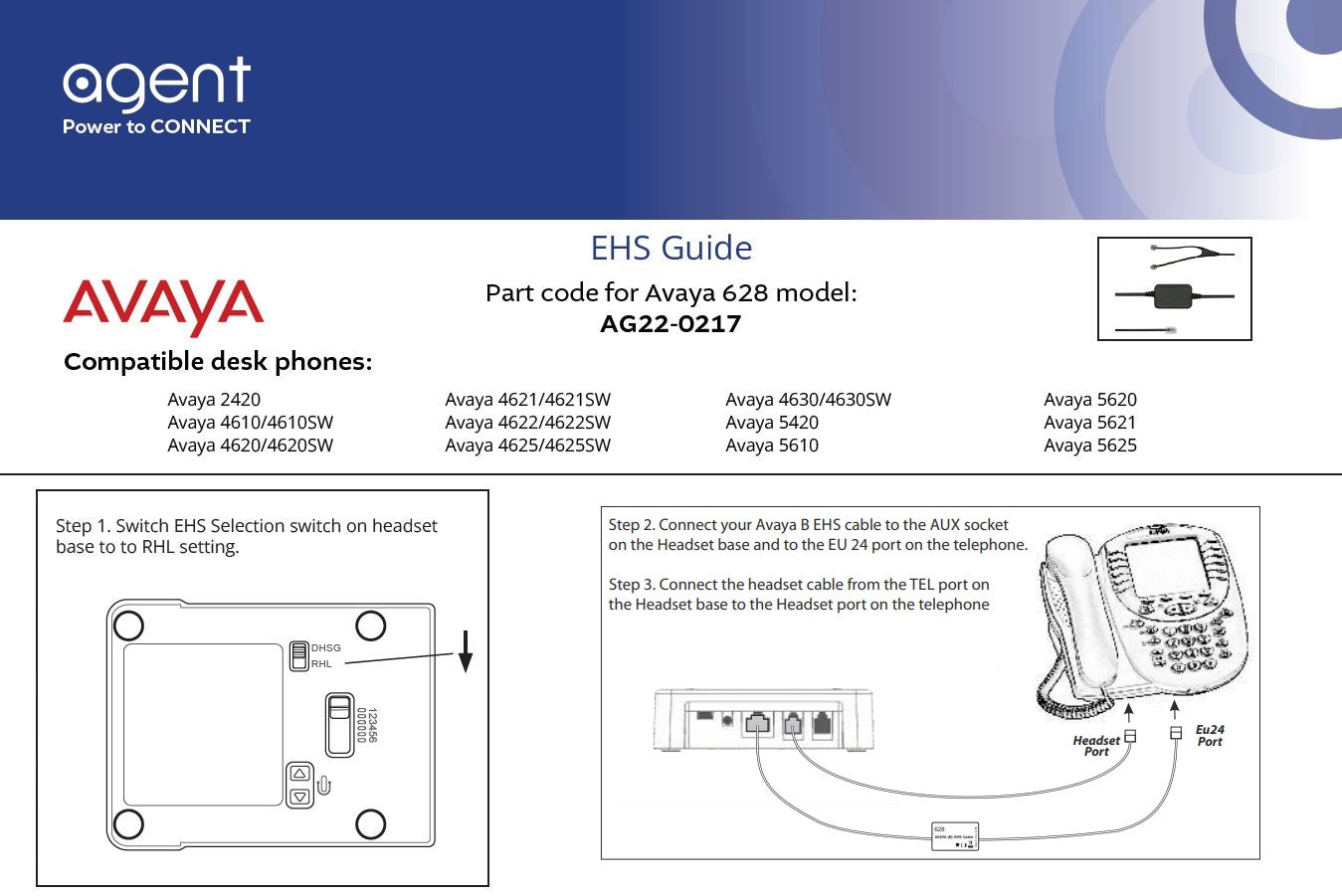 Cable adaptador TruVoice Agent 628 EHS para teléfonos digitales Avaya