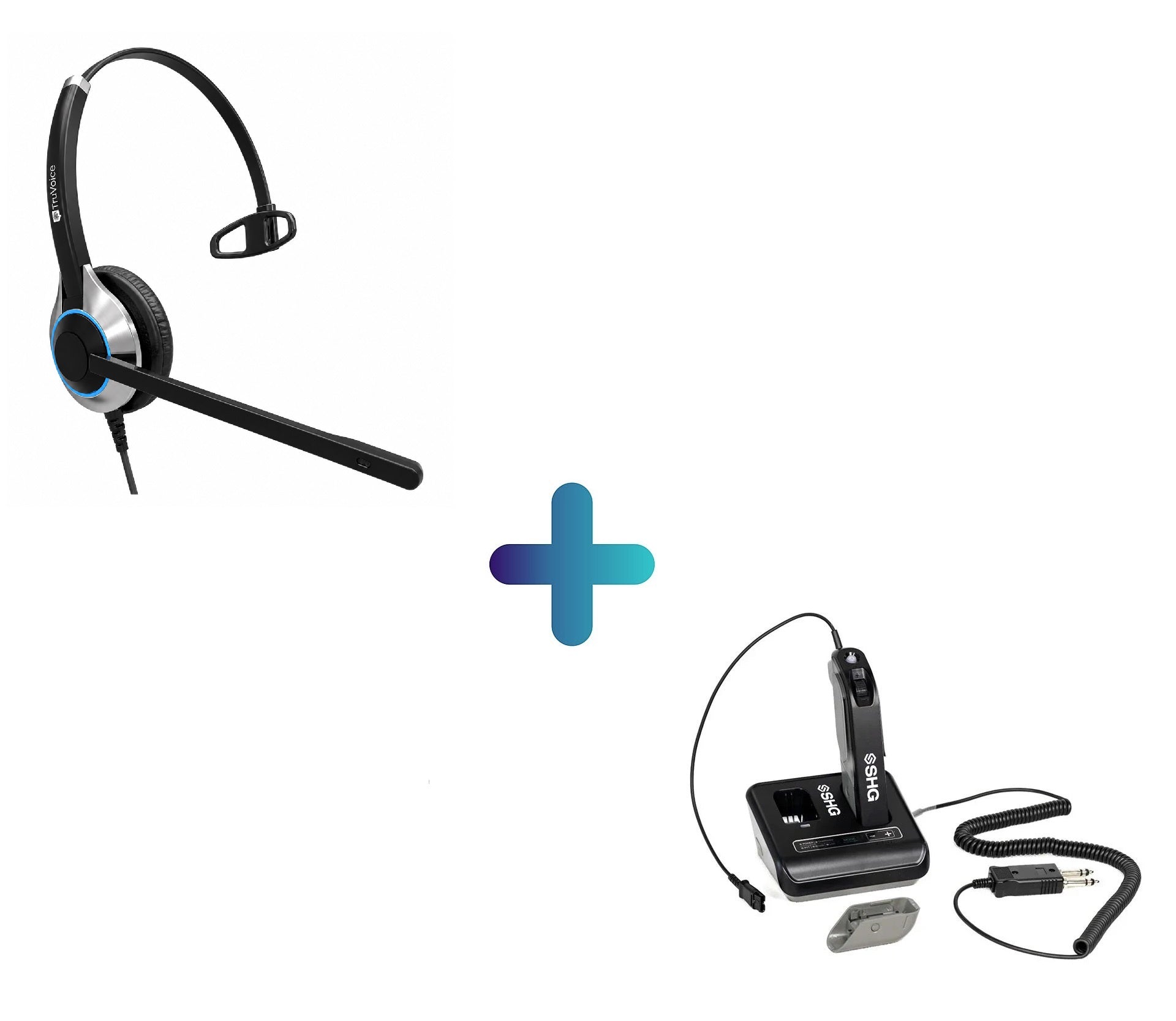TruVoice SHG D200 PTT Amplifier and HD500 Mono Headset Bundle with PJ7 Connection