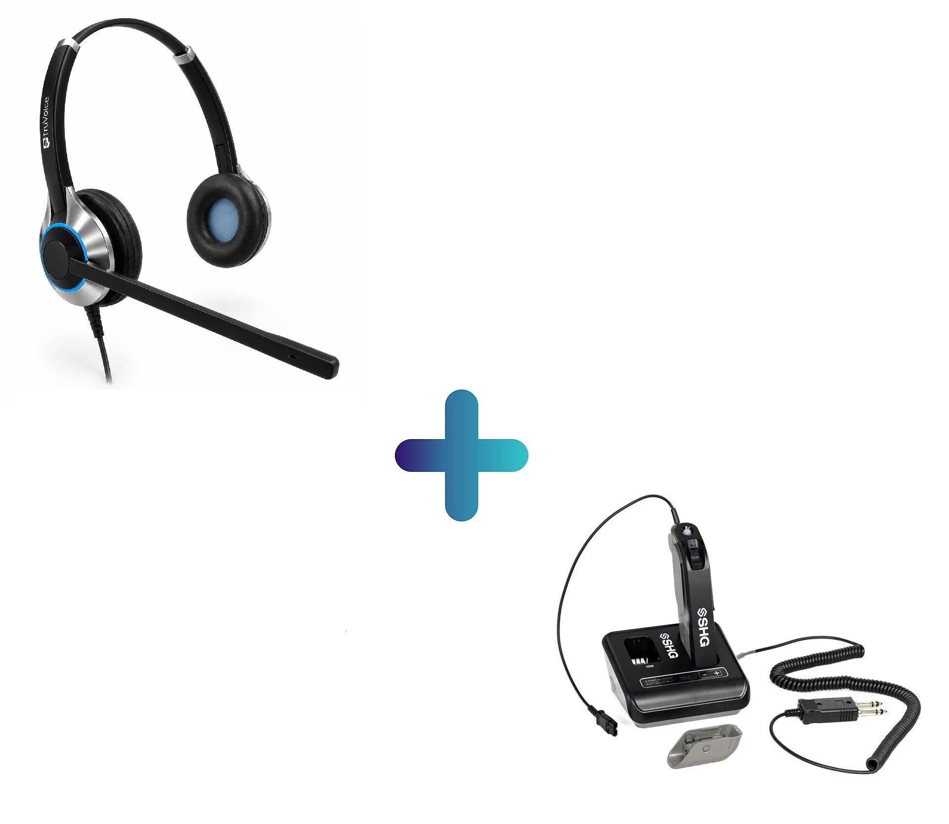 TruVoice SHG D200 PTT Amplifier and HD550 Duo Headset Bundle with PJ7 Connection