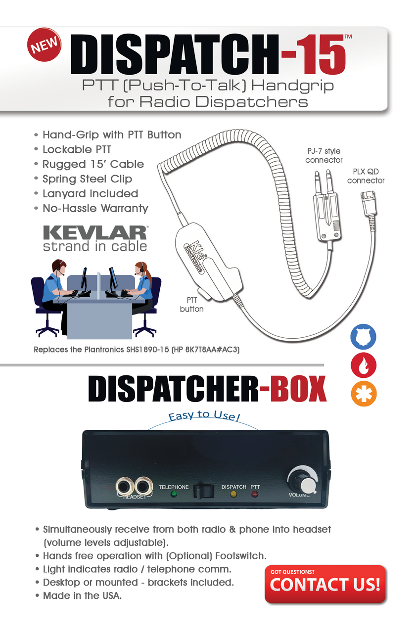 Dispatch-15 Push to Talk Adapter to PJ-7 2 Prong Connector (SHS1890 Replacement)