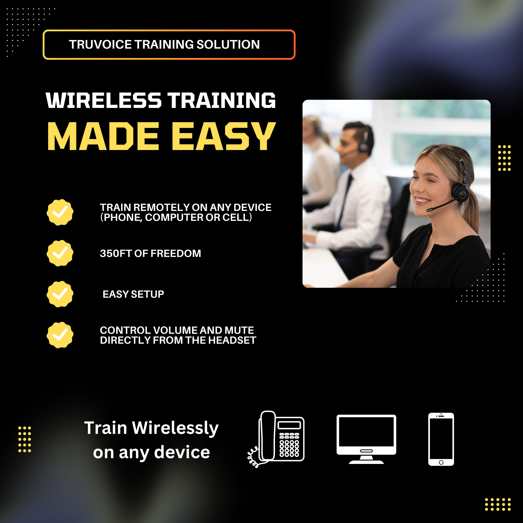 Solución de capacitación con auriculares inalámbricos de doble oído TruVoice