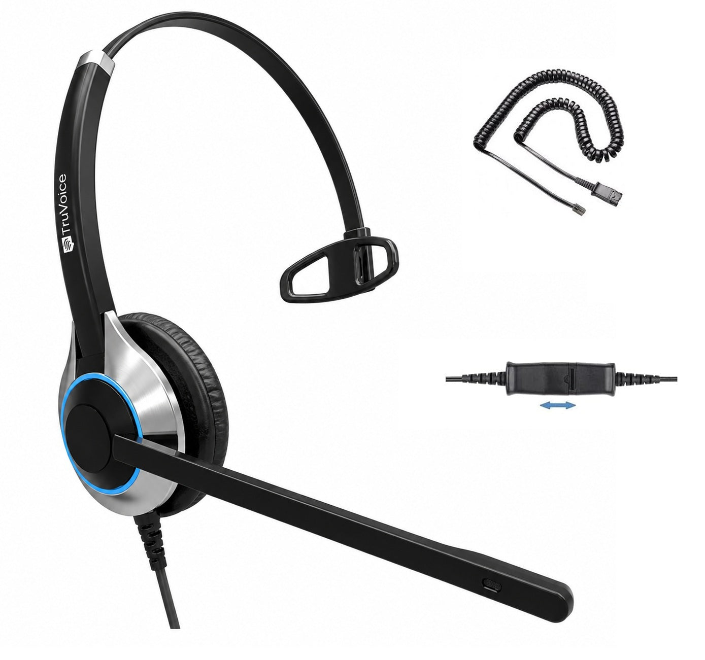 TruVoice HD-500 Single Ear Noise Canceling Headset Including QD Cable for Yealink Phones