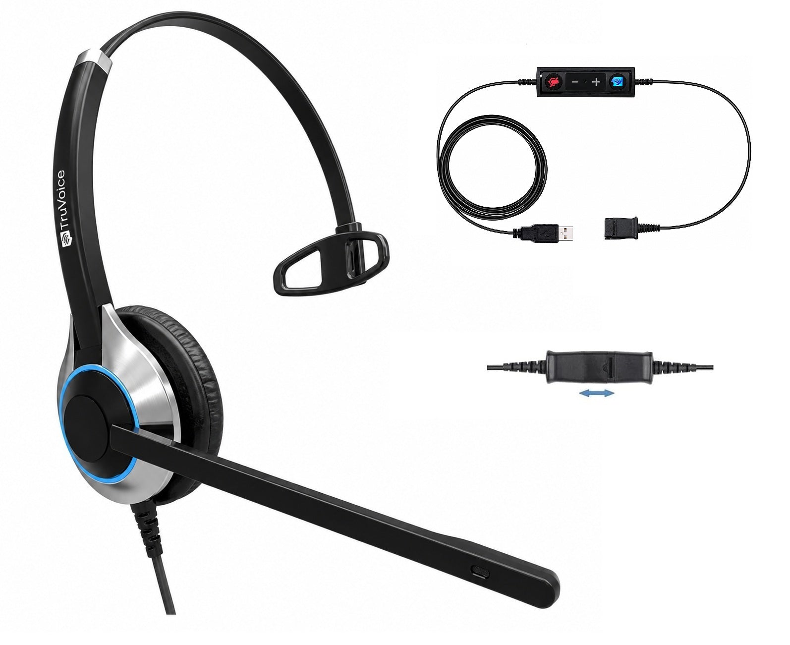 TruVoice HD-500 Single Ear Noise Canceling Headset Including USB Adapter Cable