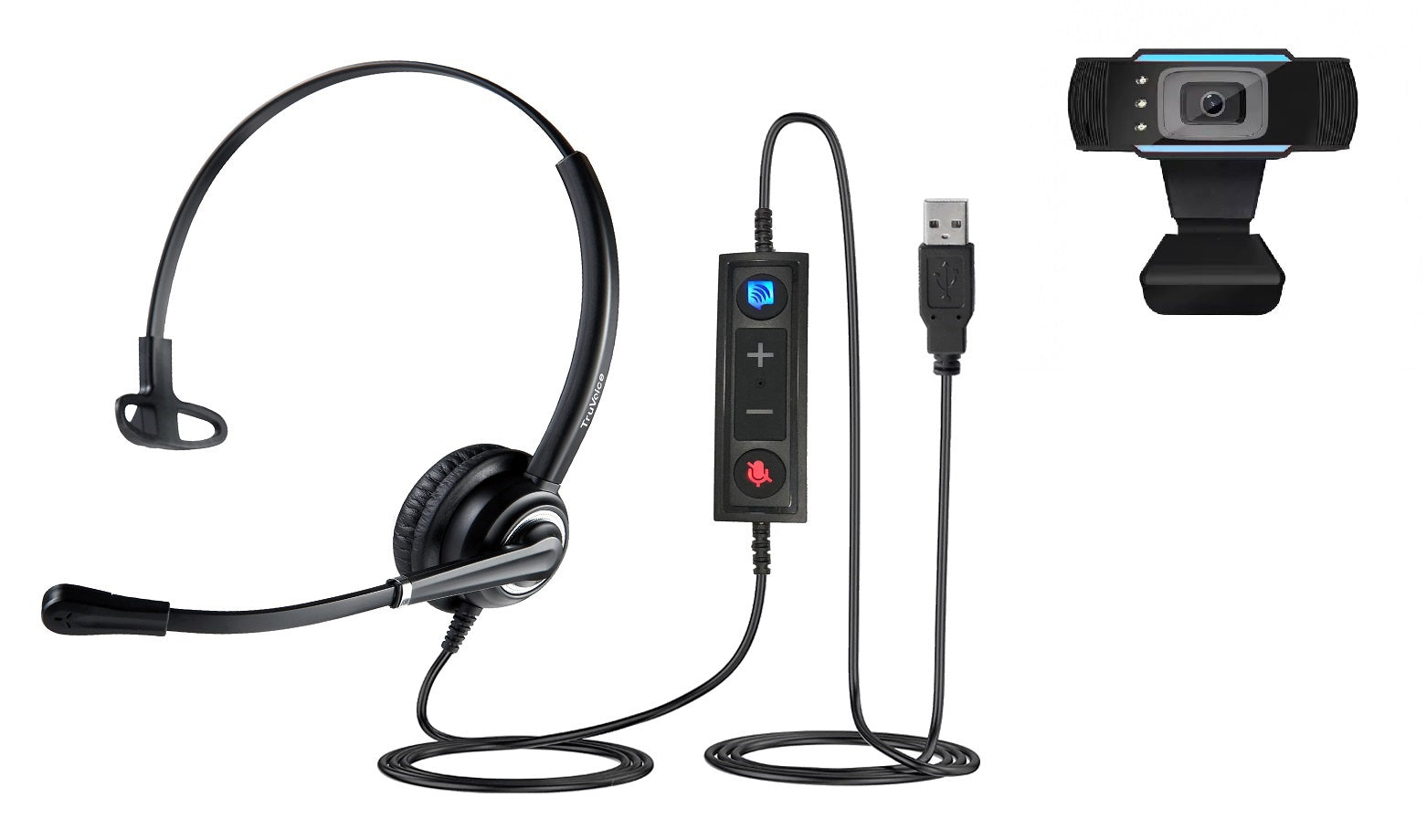 Conjunto de auriculares USB de un solo oído Voicepro 10 UC y cámara web W830