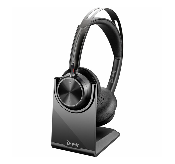 Poly Voyager Focus 2 UC, auriculares estéreo Bluetooth con base de carga y USB-A para Microsoft Teams