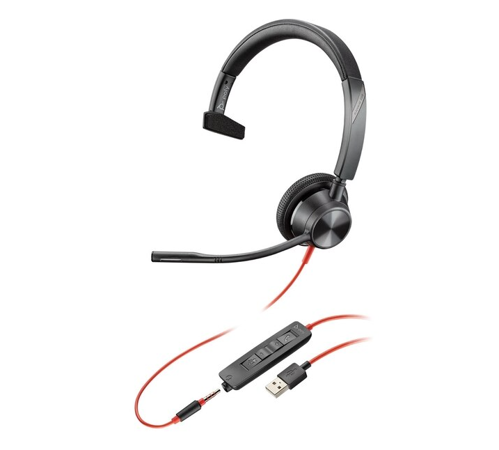 Auriculares Poly Blackwire 3315 USB-A y mono de 3,5 mm