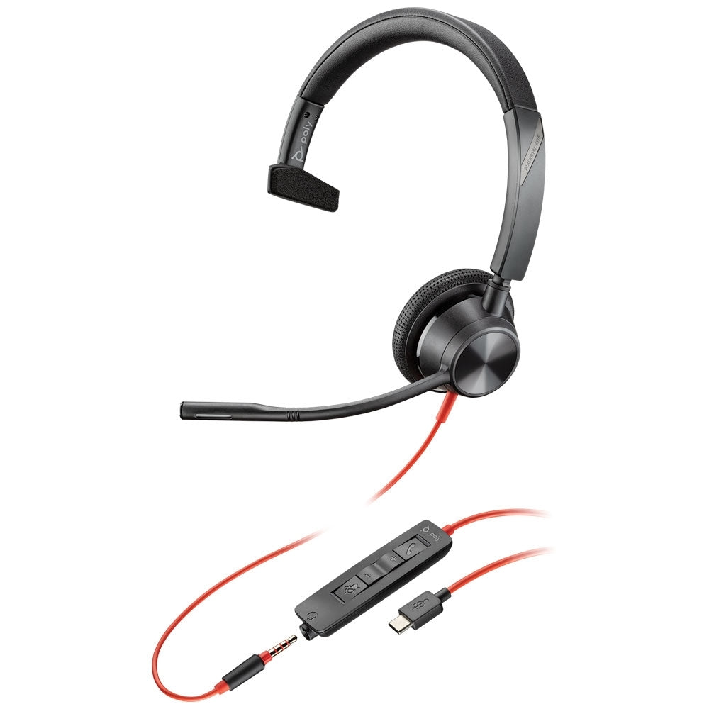 Auriculares Poly Blackwire 3315 USB-C y mono de 3,5 mm
