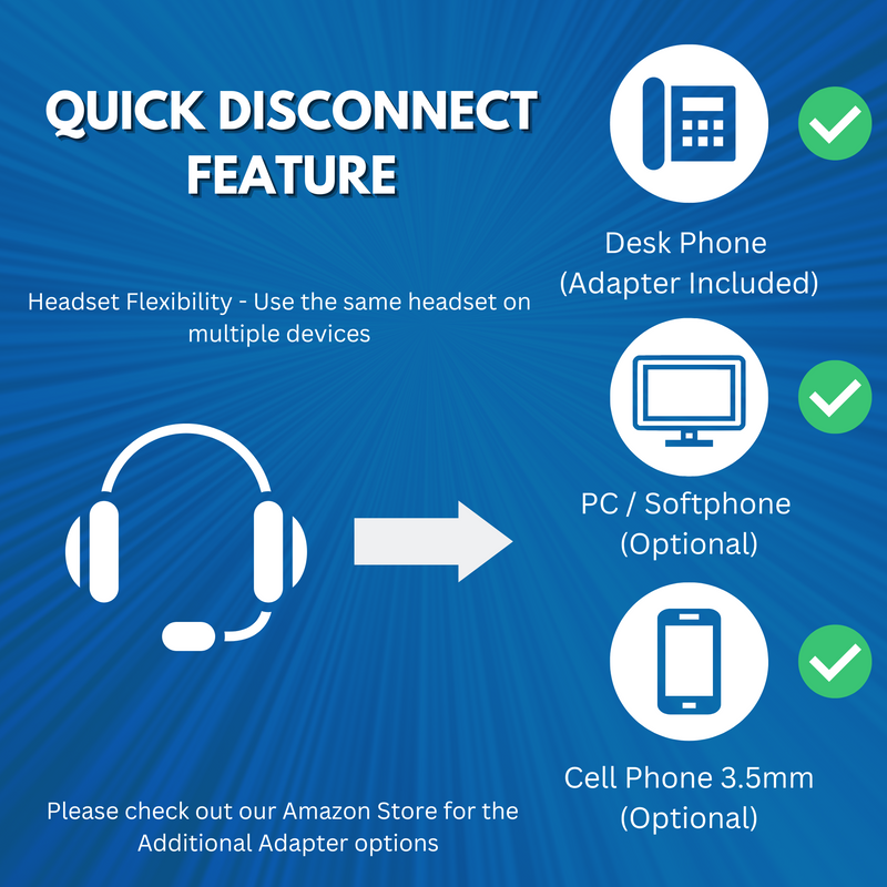 TruVoice HD-100 Single Ear Noise Canceling Headset Including QD Cable for Digium / Sangoma Phones