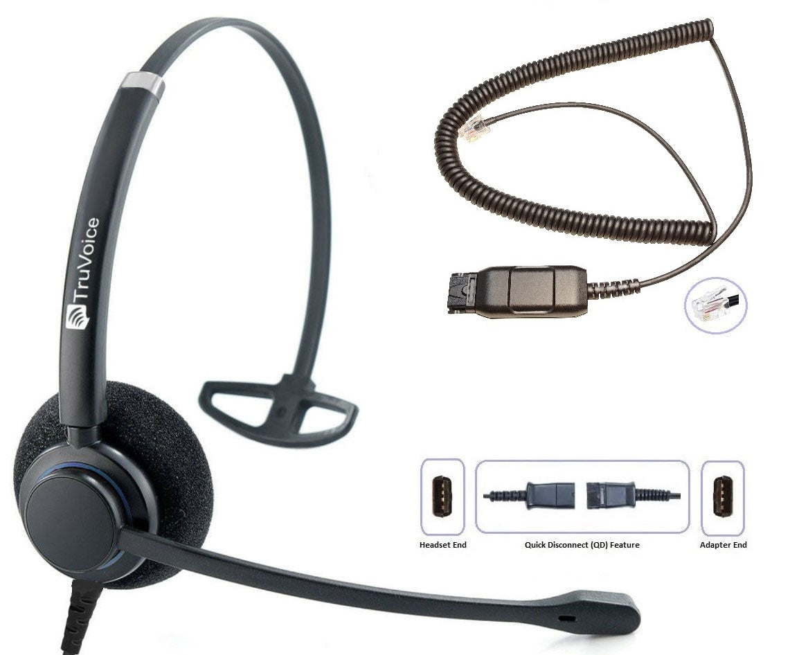 Auriculares TruVoice HD-100 con cancelación de ruido de un solo oído, incluye cable QD para teléfonos IP de Avaya