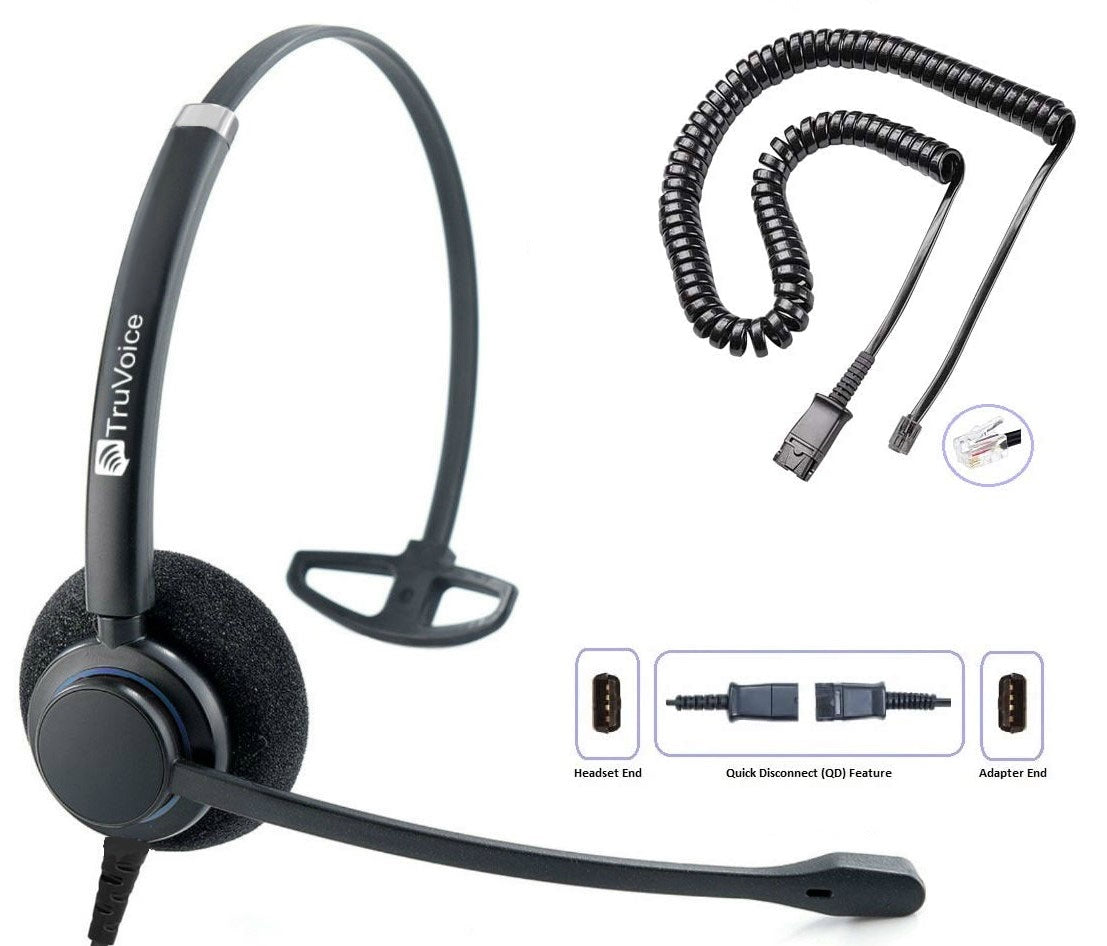 Auriculares unidireccionales con cancelación de ruido TruVoice HD-100, incluye cable QD para los modelos de teléfono Polycom VVX y SoundPoint.
