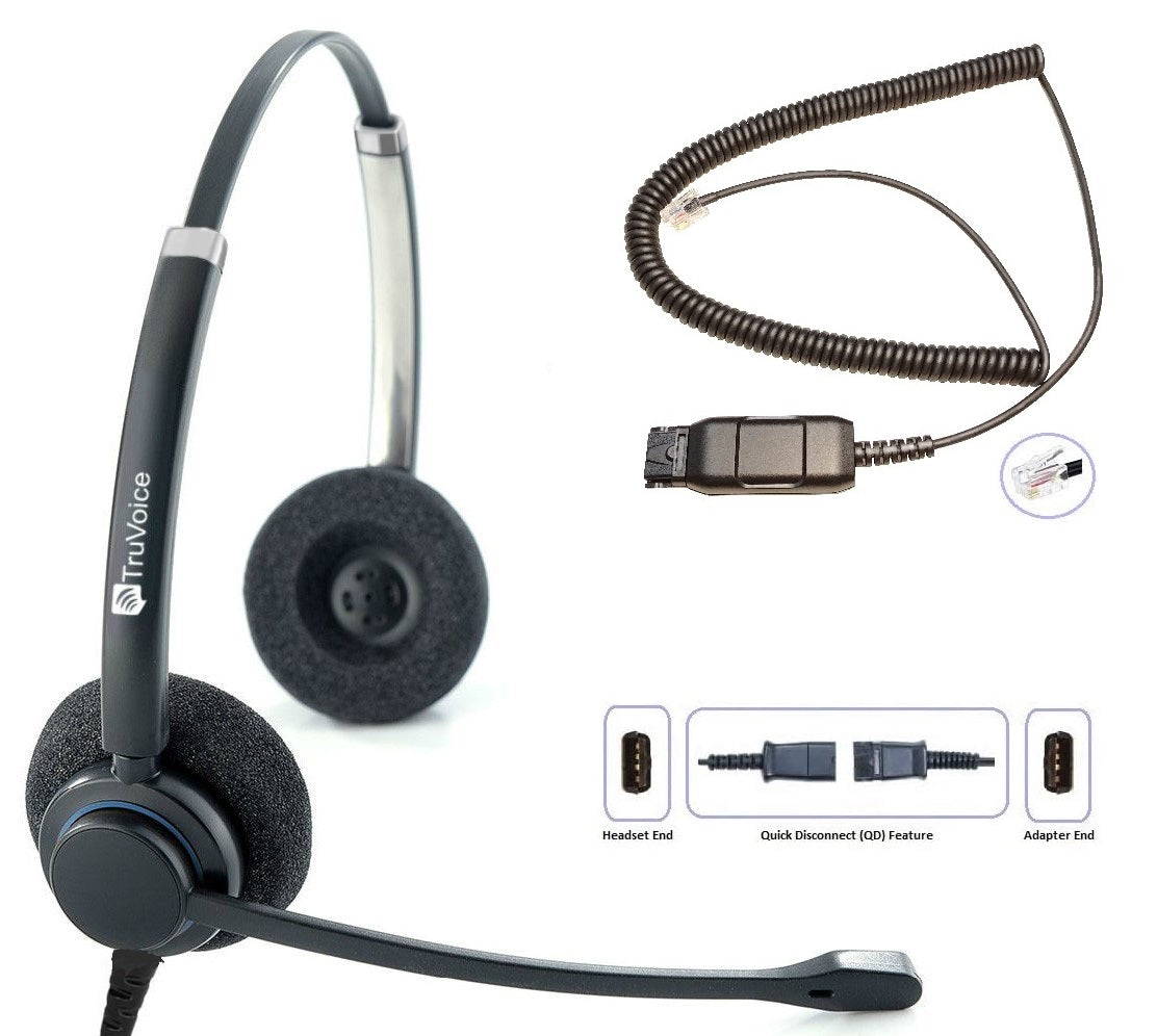 Auriculares profesionales con cable TruVoice HD-150 con micrófono con cancelación de ruido y altavoces HD. Incluye cable adaptador amplificado. Compatible con teléfonos de escritorio Avaya de las series 16xx, 96xx y J.