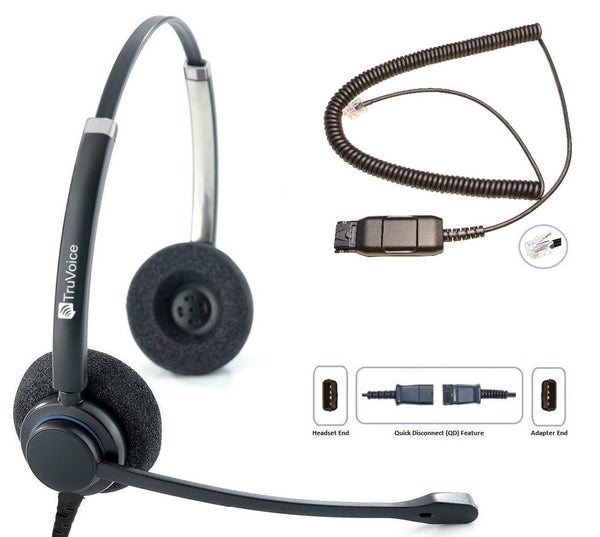 TruVoice HD-150 Professional Wired Headset with Noise Canceling Microphone & HD Speakers - Includes Amplified Adapter Cable Compatible with Avaya 16xx, 96xx and J Series Desk Phones