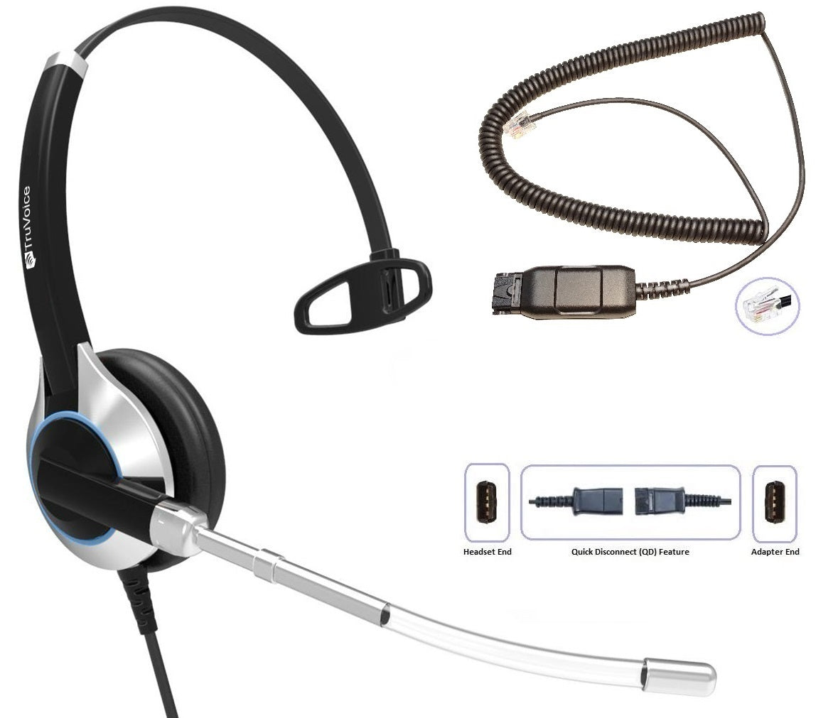 Auriculares de tubo de voz TruVoice HD-300 de un solo oído con cable QD para teléfonos IP de Avaya