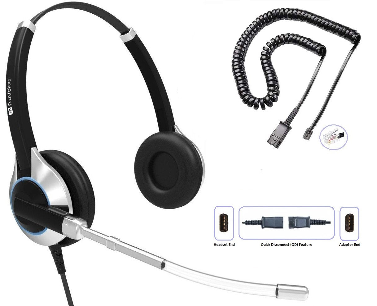 Auriculares de tubo de voz TruVoice HD-350 de doble oreja con cable QD para teléfonos IP de Cisco