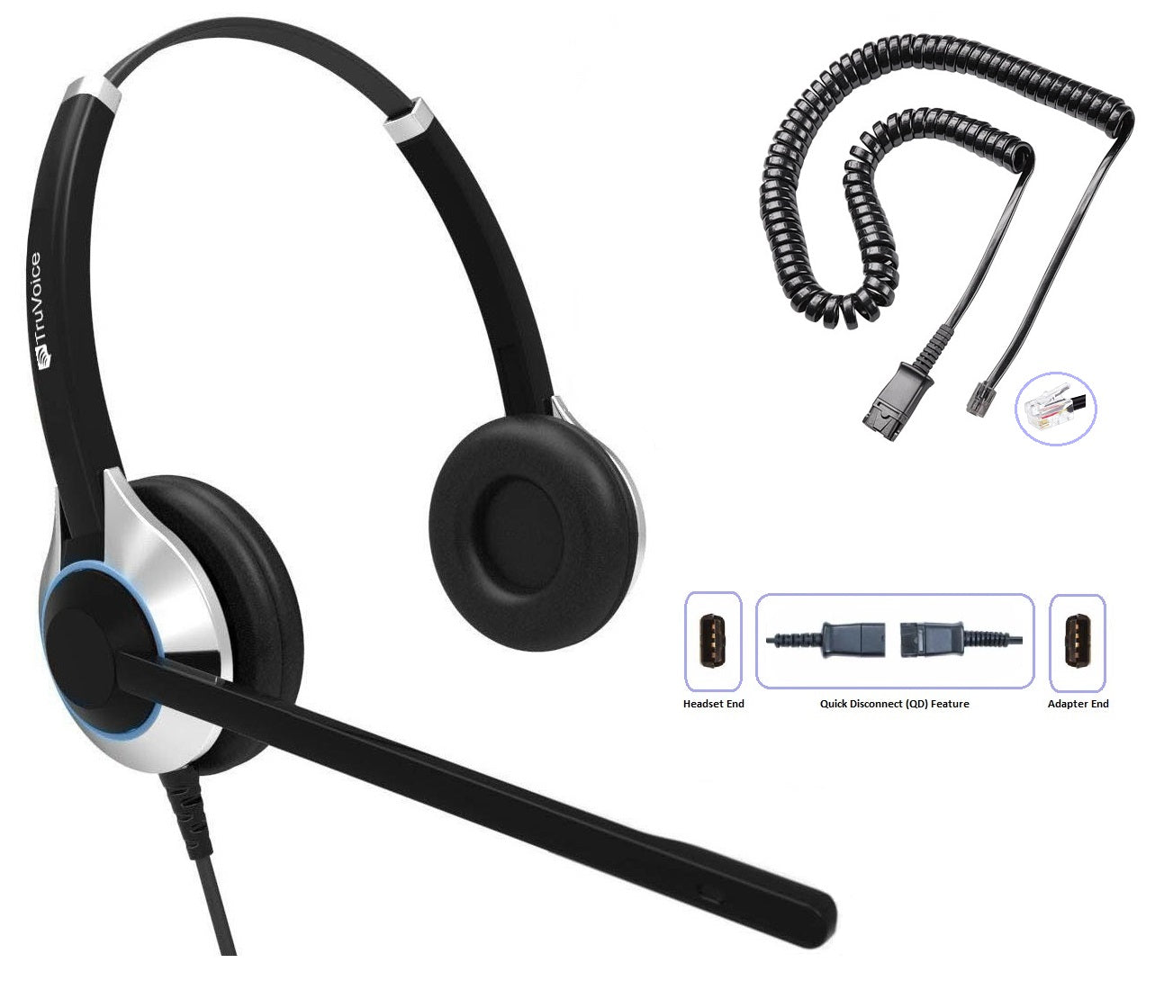 Auriculares dobles con cancelación de ruido TruVoice HD-550 con cable QD para los modelos de teléfono Polycom VVX y SoundPoint.