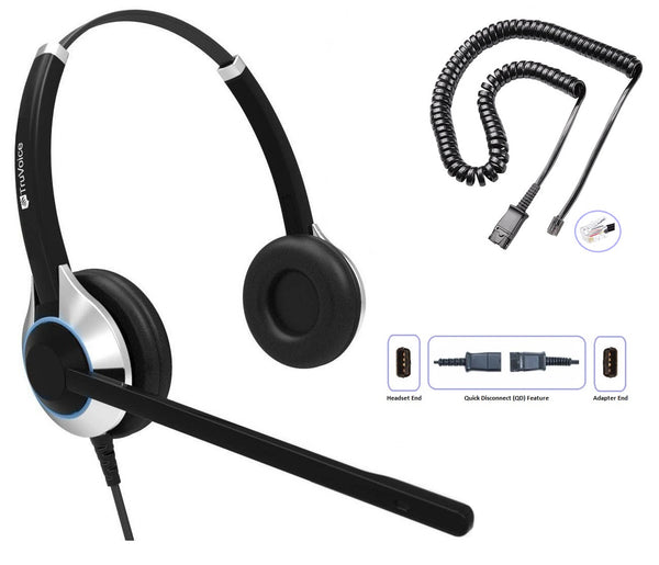 TruVoice HD-550 Double Ear Noise Canceling Headset Including QD Cable for Polycom VVX and SoundPoint Models of Telephone