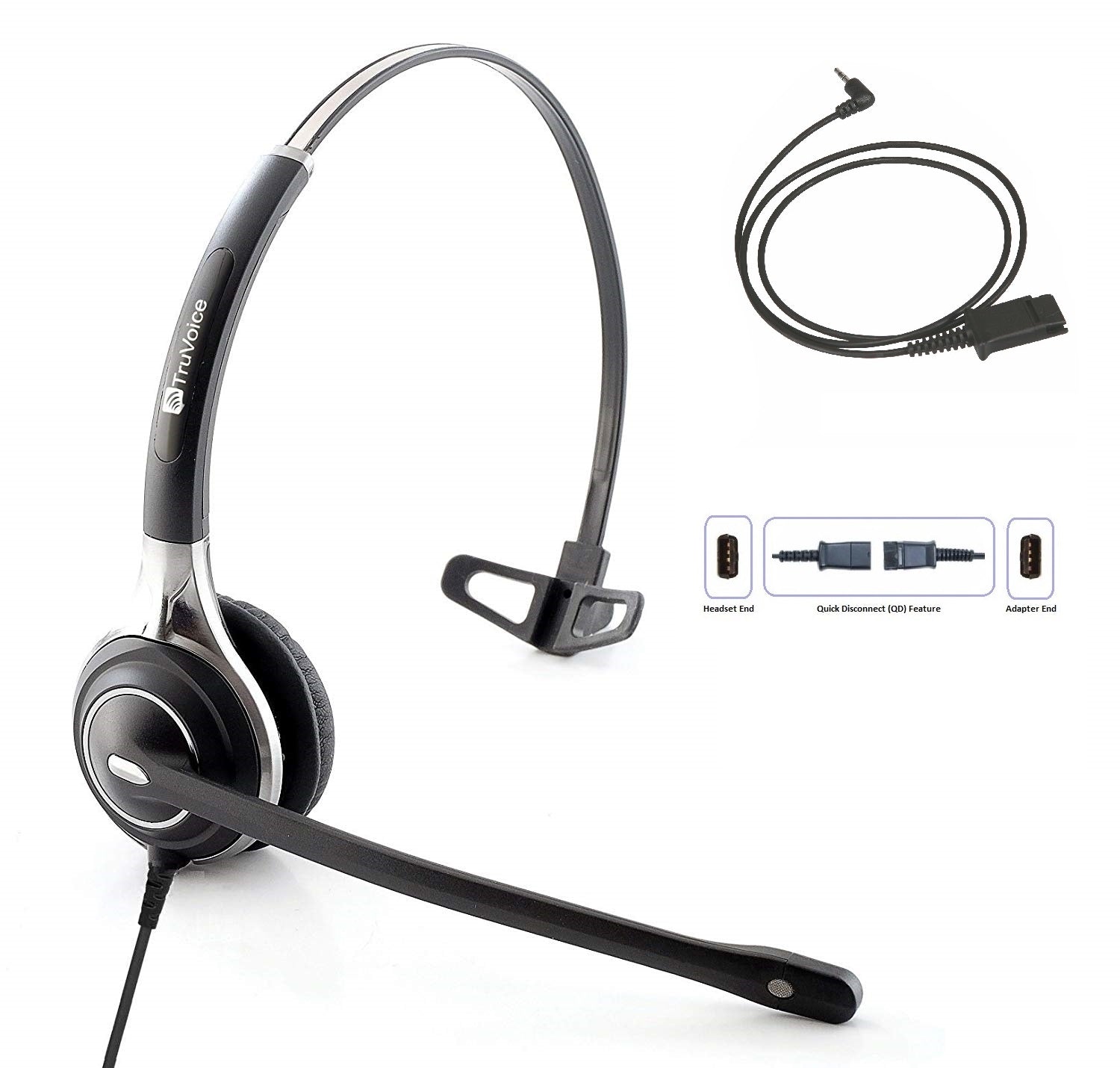 Auriculares TruVoice HD-700 con cancelación de ruido para una sola oreja, con cable QD de 2,5 mm incluido