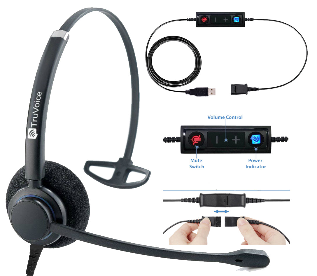 TruVoice HD-100 Monaural Noise Canceling Headset Including USB Adapter Cable