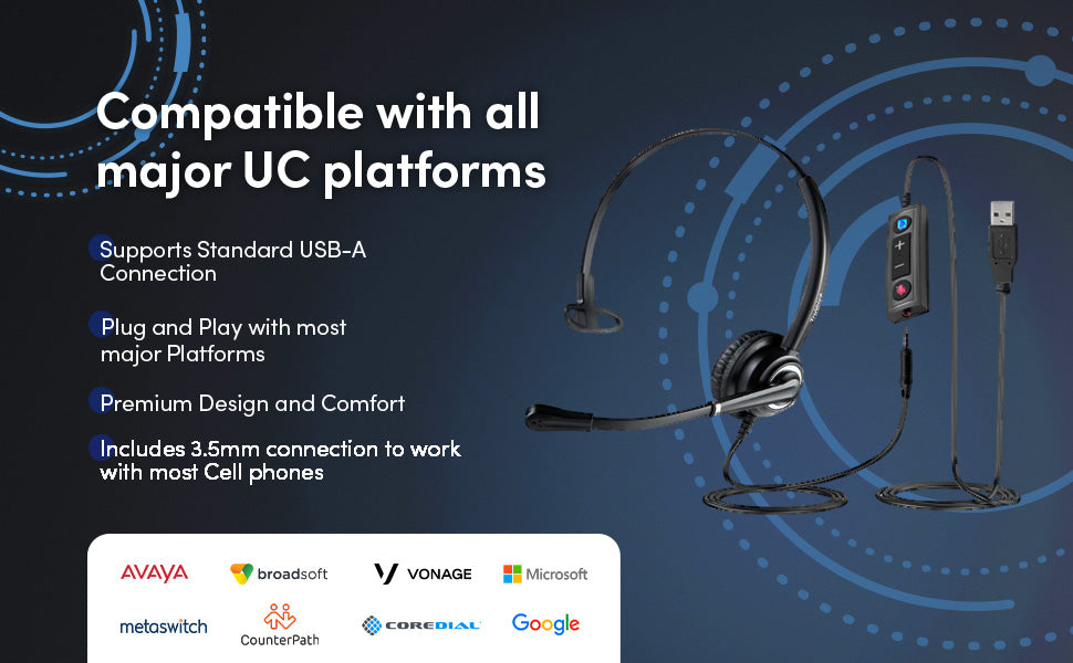 VoicePro 30 UC Single Ear USB / 3.5mm Headset with Call Control - MPN: T01646