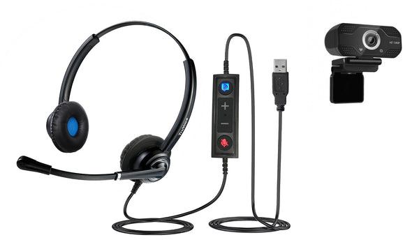 Voicepro 20 UC Double Ear USB Headset and W830 Webcam Bundle