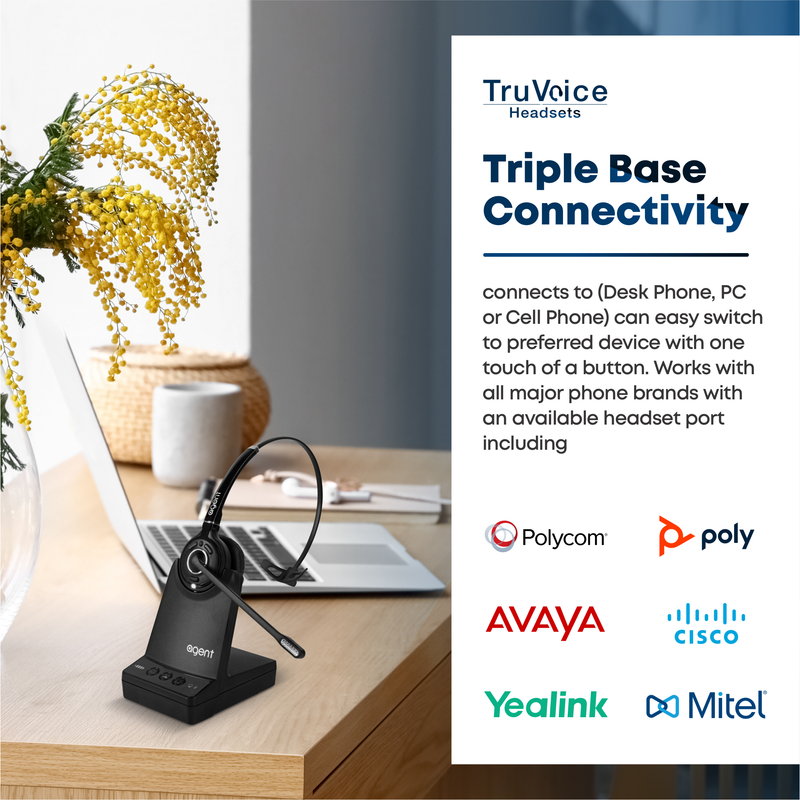 TruVoice Agent AW70 Mono Wireless Dect Headset (Triple Connectivity)