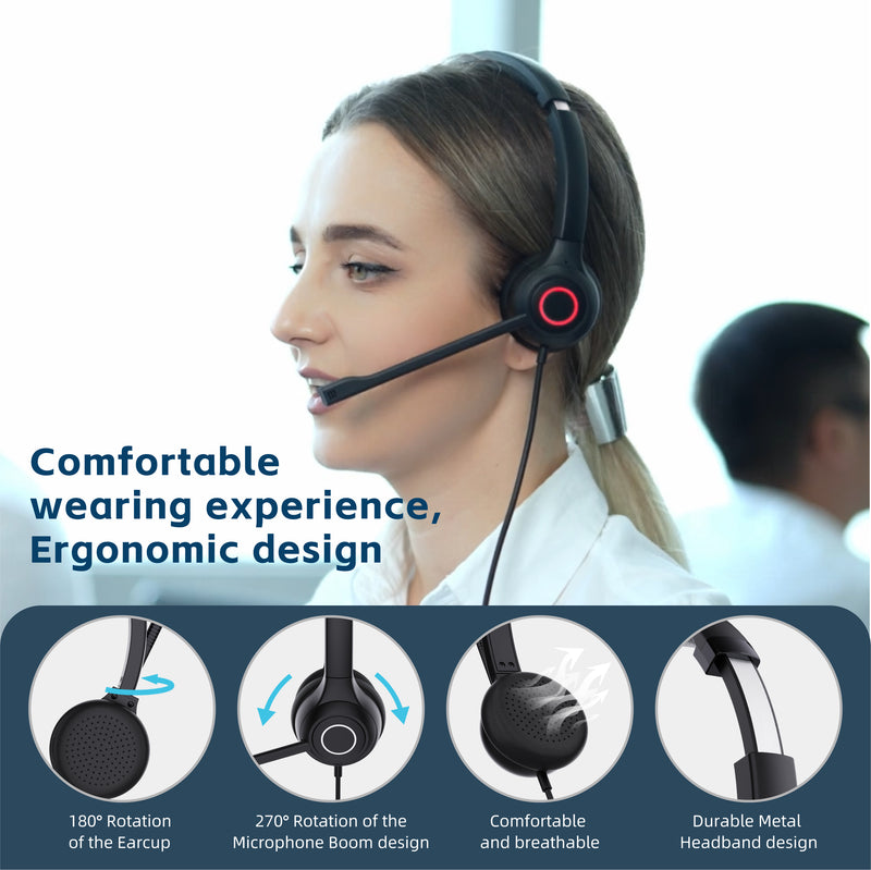VoicePro 80 Premium Teams Compatible USB Headset with NC Microphone and In-Line call Control