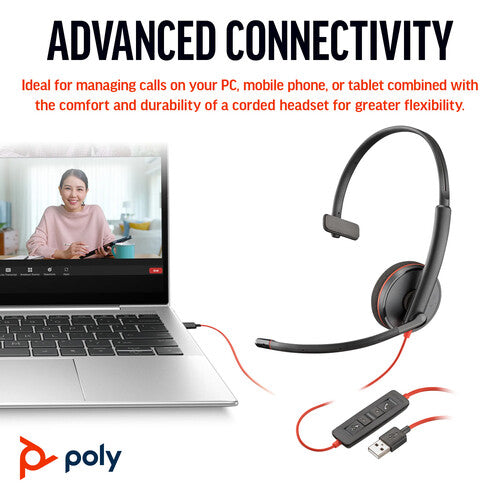 Poly Blackwire 3210 Mono USB-A/C Headset MPN: 8X214AA