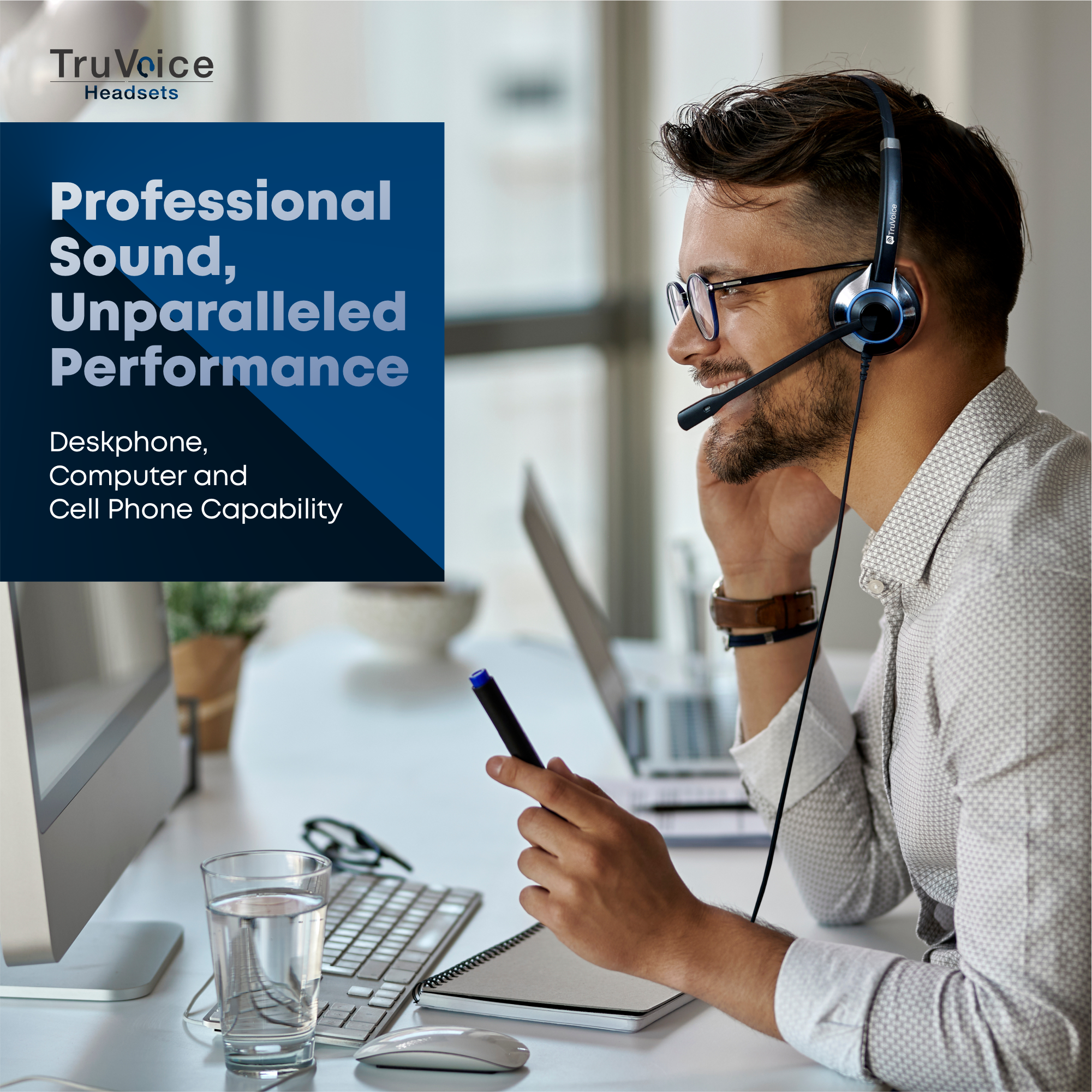 TruVoice HD-550 Double Ear Noise Canceling Headset Including USB Adapter Cable