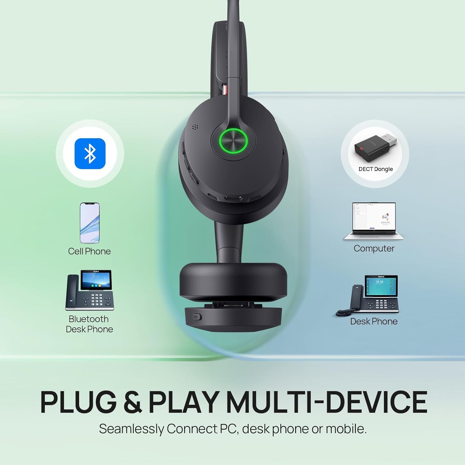 Yealink WH68 Hybrid with Charging Stand ANC Headsets Teams. MPN 1208716