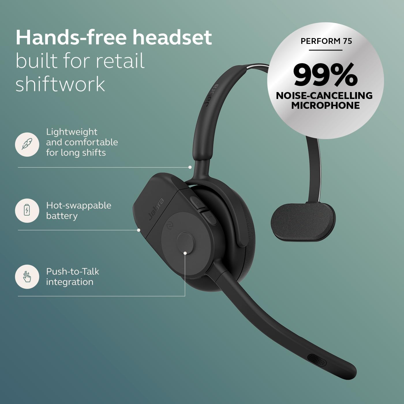 Jabra Perform 75 Wireless Bluetooth Headset PTT (Push to Talk Headset) MPN: 5111-119