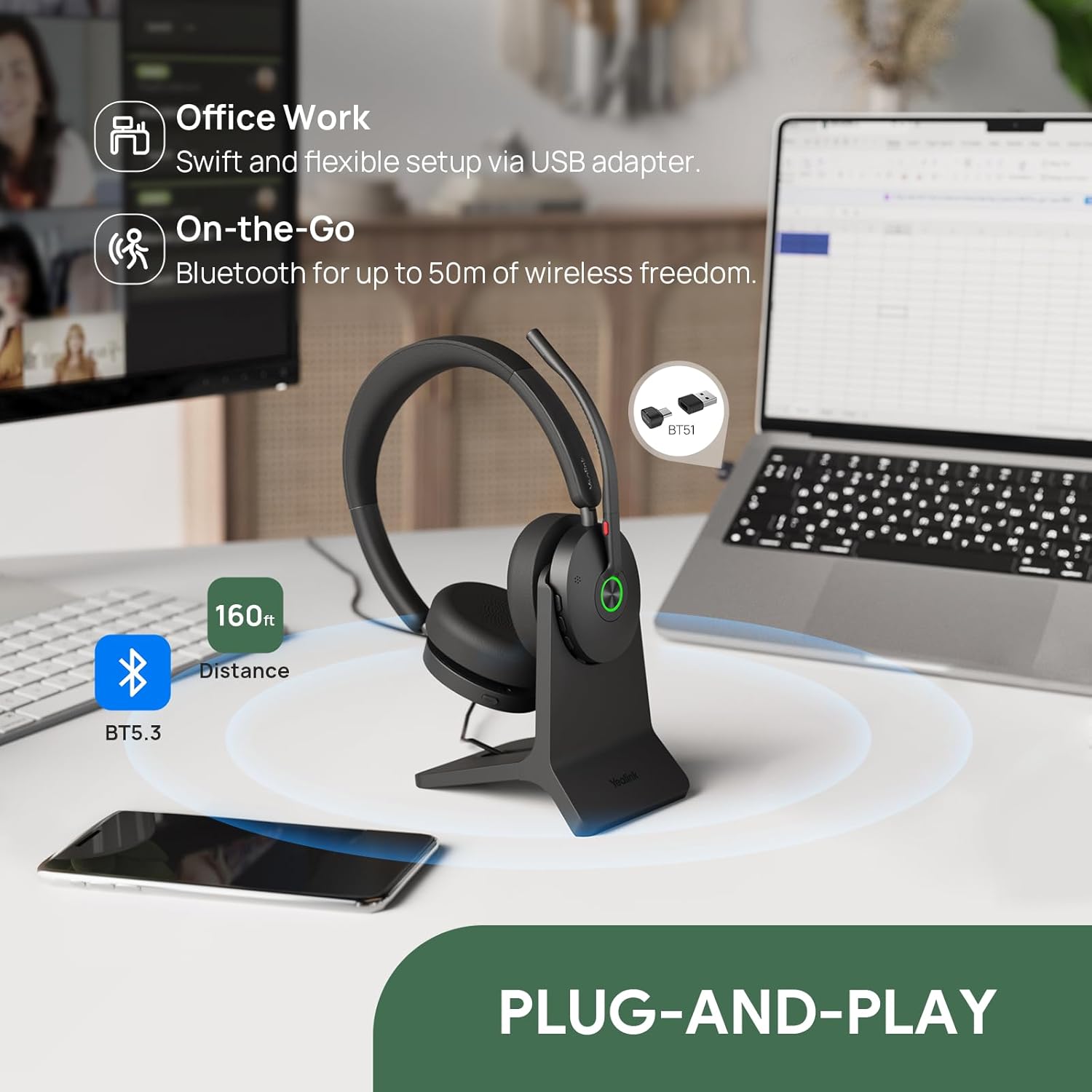 Yealink BH74 Duo Teams Headset With ANC and Charging Stand (USB-A/C) - MPN: 1208682